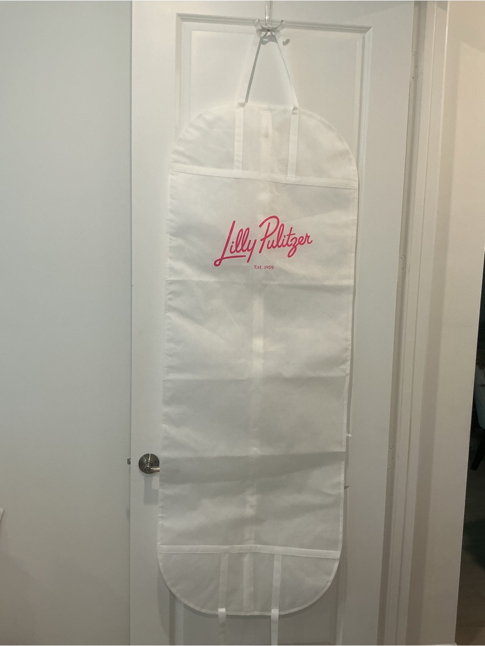 Lilly Pulitzer White Garment Cover with Pink Logo